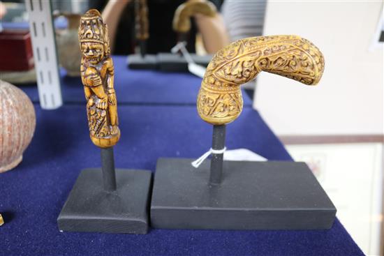 Two Japanese walrus tusk or bone kris handles